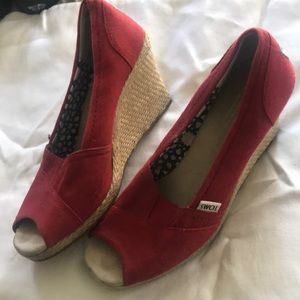 Tom’s Red Wedge Shoes Size 9